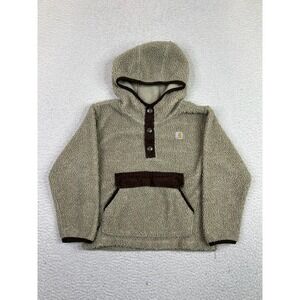 Carhartt Hoodie Kids 5 Beige Sherpa Fleece Henley Pullover Kangaroo Pocket